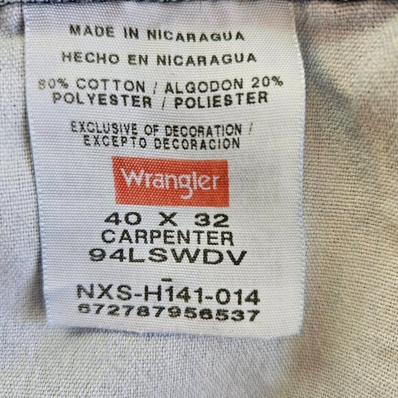 Wrangler Men's Carpenter Relaxed High Rise Workwear Blue Jeans Size 40X32 - Picture 7 of 7
